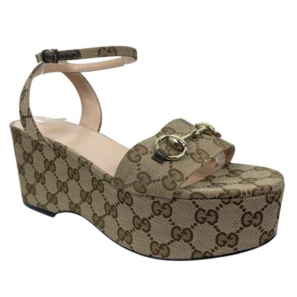 Gucci Beige Monogram Platform Sandals - Picture 4 of 15